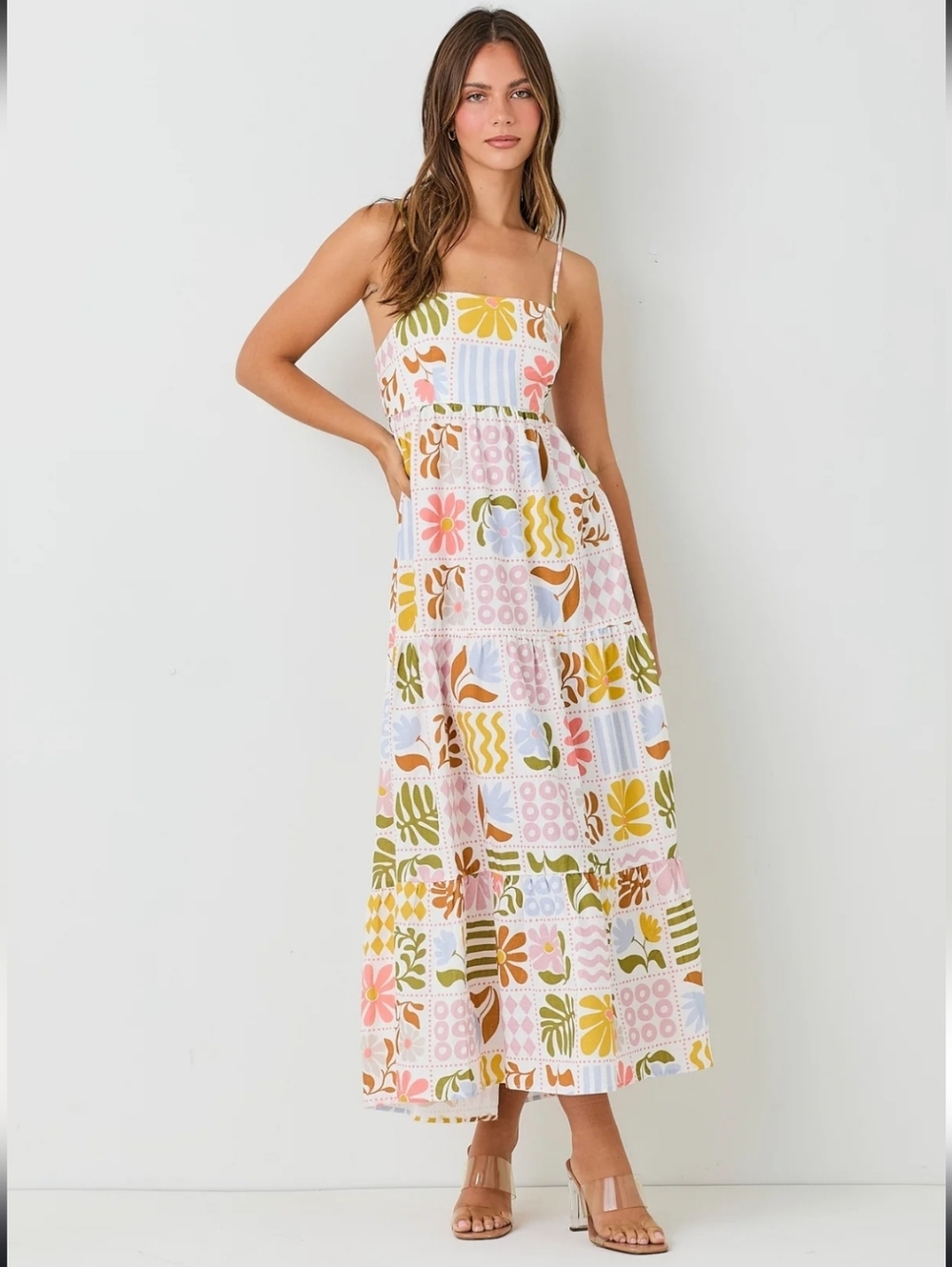 Paper Heart Patchwork Maxi Dress Sleevless Ruffles Breezy Cottagecore Summer